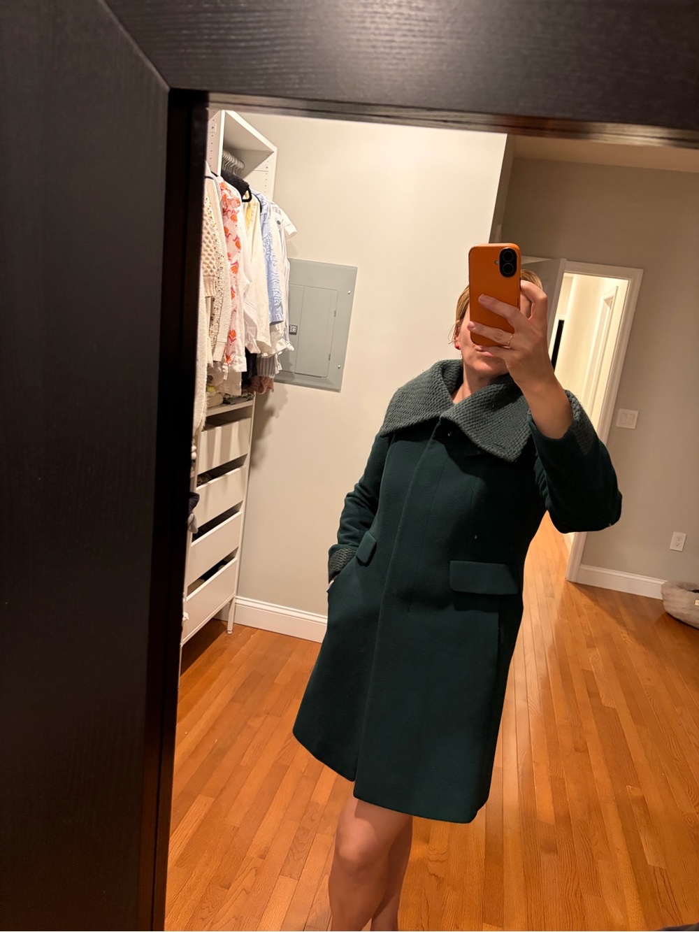 Cinzia Rocca Icons Dark Green Pea Coat with Textured Collar fits size Medium